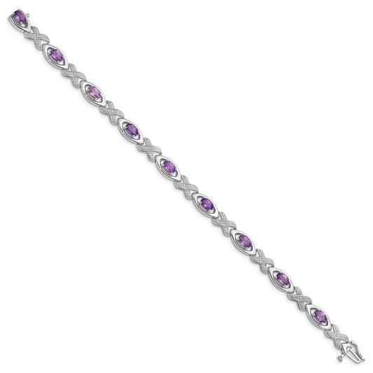 Sterling Silver Rhodium-plated Diamond & Amethyst Bracelet QX820AM