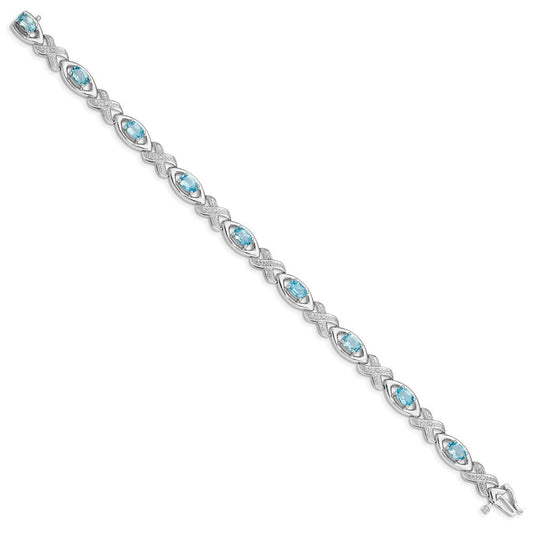 Sterling Silver Rhodium-plated Diamond & Light Swiss Blue Topaz Bracelet QX820BT