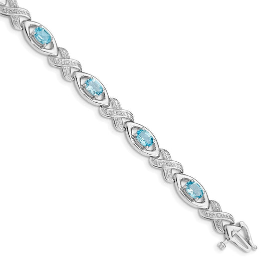 Sterling Silver Rhodium-plated Diamond & Light Swiss Blue Topaz Bracelet QX820BT