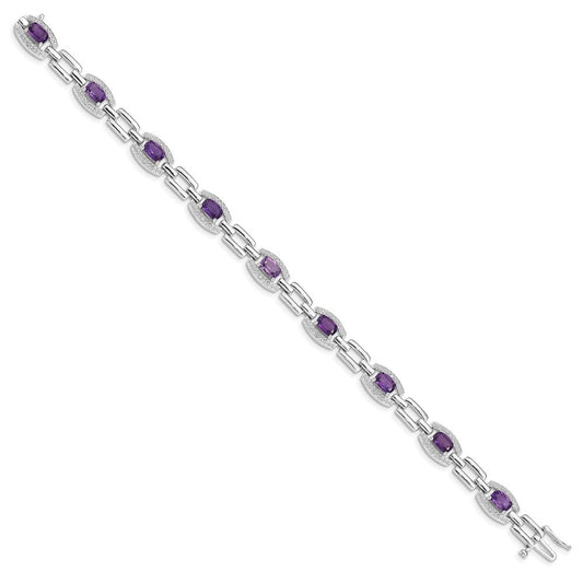 Sterling Silver Rhodium-plated Diamond & Amethyst Bracelet QX821AM
