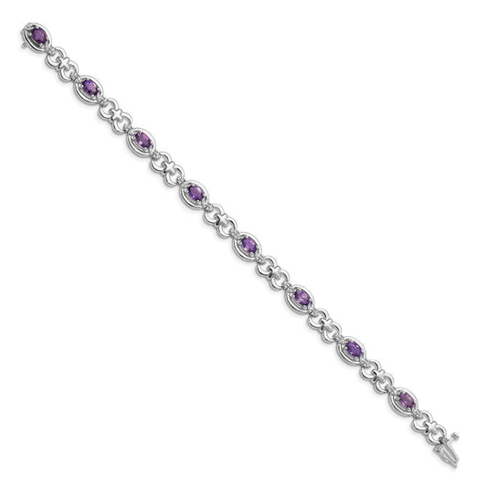 Sterling Silver Rhodium-plated Diamond & Amethyst Bracelet QX823AM