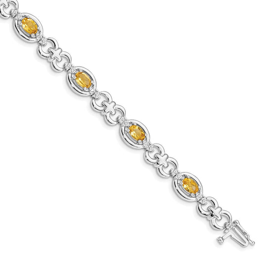 Sterling Silver Rhodium-plated Diamond & Citrine Bracelet QX823CI