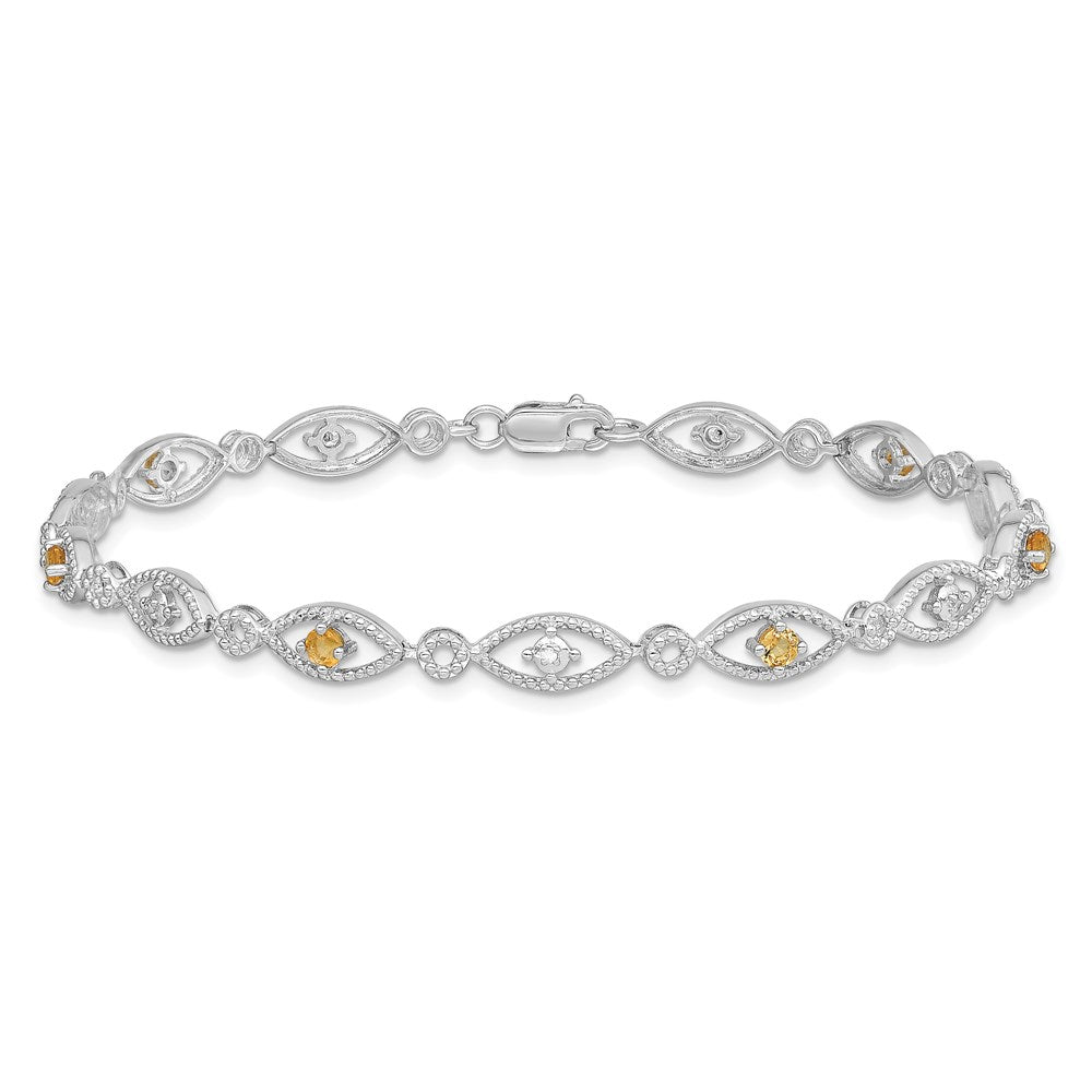 Sterling Silver Rhodium-plated Citrine Diamond Bracelet QX828CI
