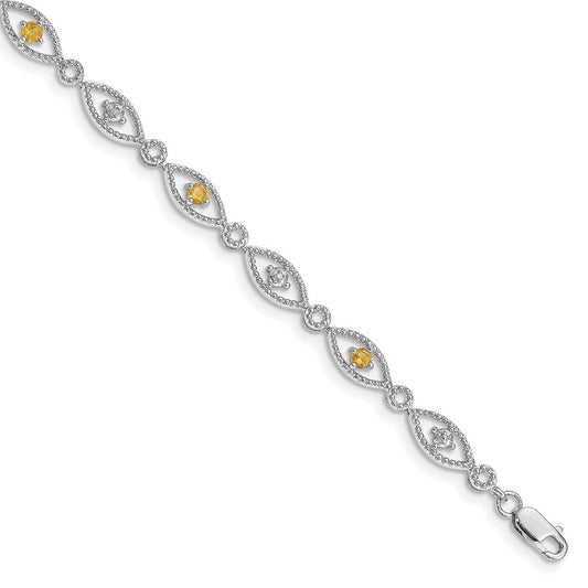 Sterling Silver Rhodium-plated Citrine Diamond Bracelet QX828CI