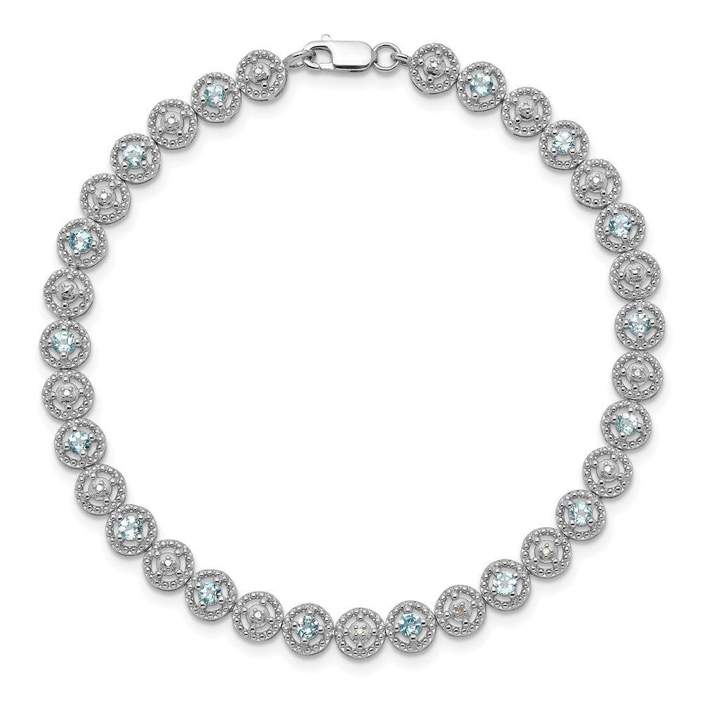 Sterling Silver Rhodium-plated Blue Topaz Diamond Bracelet QX829BT