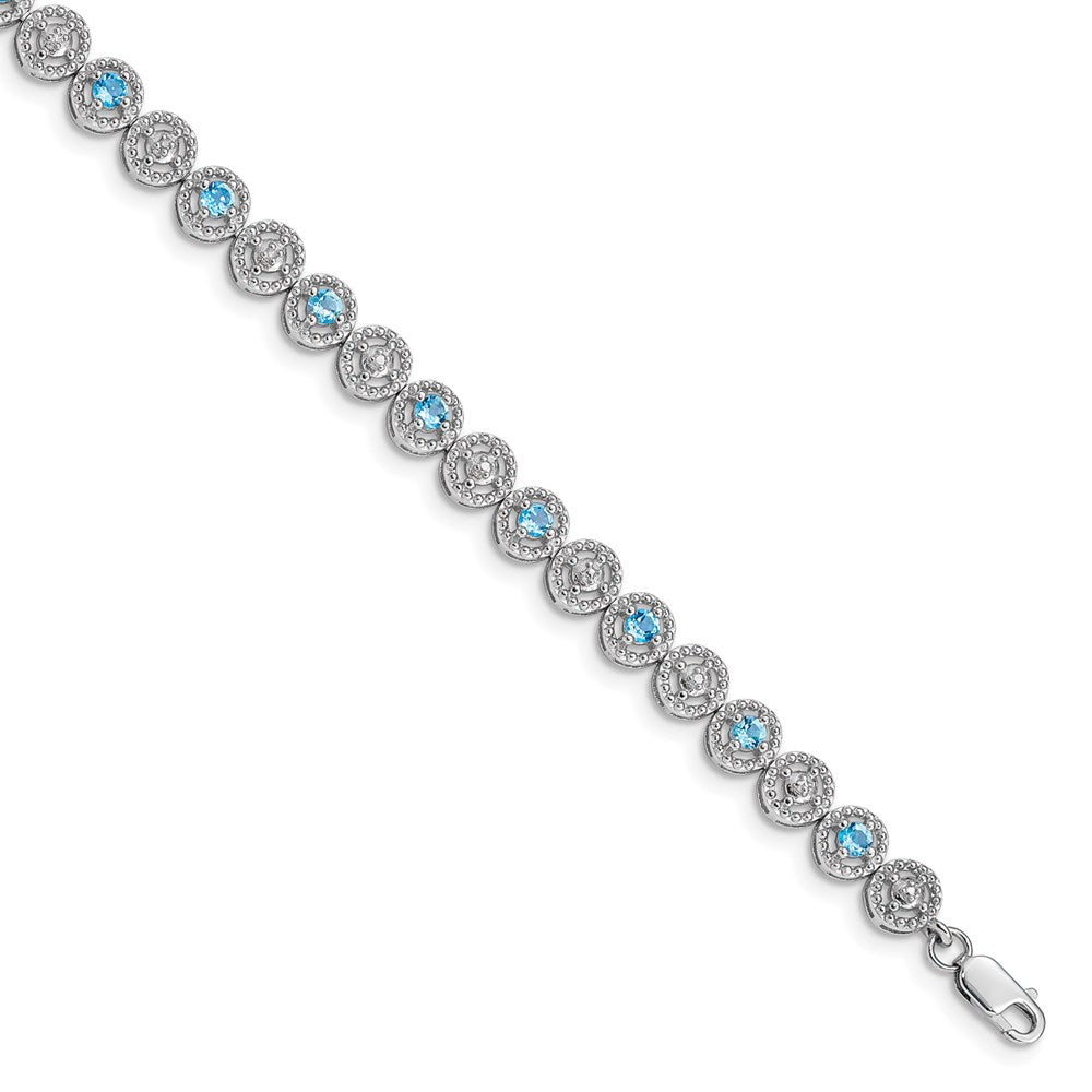 Sterling Silver Rhodium-plated Blue Topaz Diamond Bracelet QX829BT
