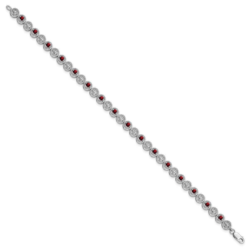 Sterling Silver Rhodium-plated Garnet Diamond Bracelet QX829GA