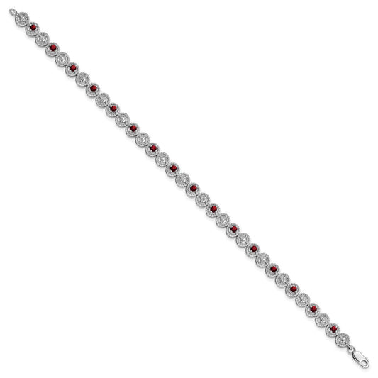Sterling Silver Rhodium-plated Garnet Diamond Bracelet QX829GA
