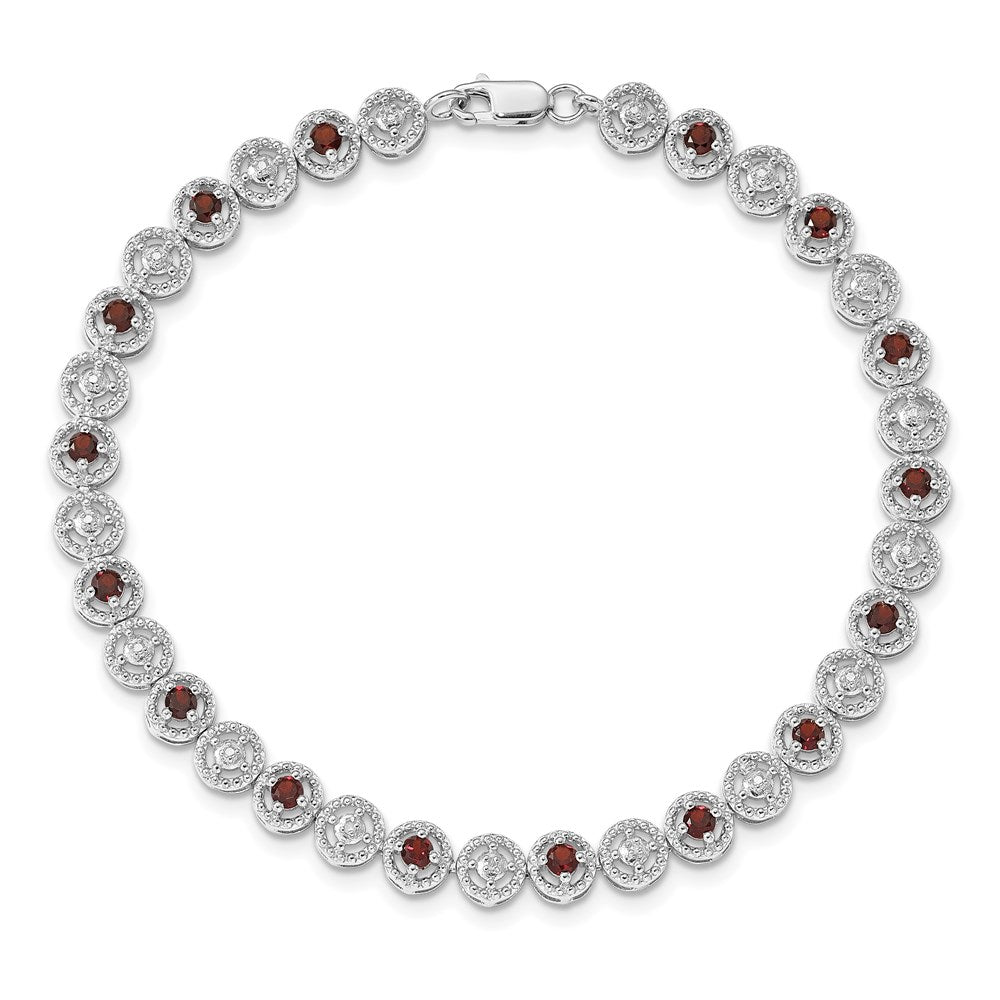Sterling Silver Rhodium-plated Garnet Diamond Bracelet QX829GA