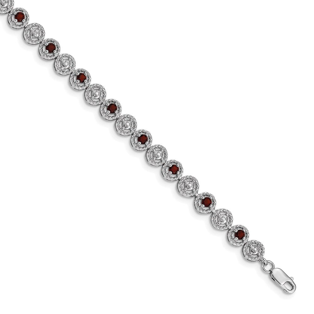 Sterling Silver Rhodium-plated Garnet Diamond Bracelet QX829GA