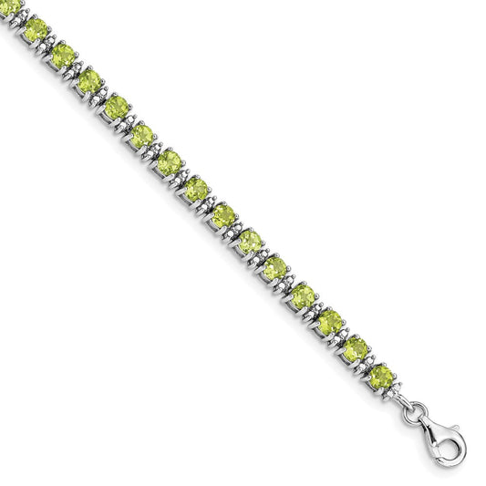 Sterling Silver Rhodium-plated Peridot and Diamond Bracelet QX831PE
