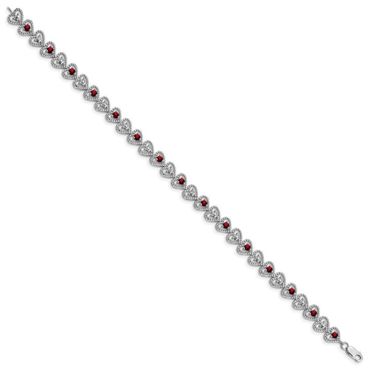 Sterling Silver Rhodium-plated Garnet Diamond Bracelet QX832GA