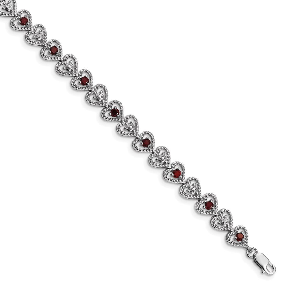 Sterling Silver Rhodium-plated Garnet Diamond Bracelet QX832GA