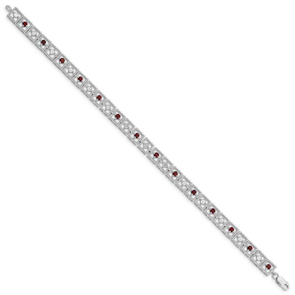 Sterling Silver Rhodium-plated Garnet Diamond Bracelet QX833GA