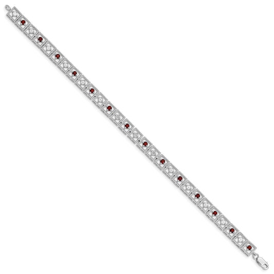 Sterling Silver Rhodium-plated Garnet Diamond Bracelet QX833GA