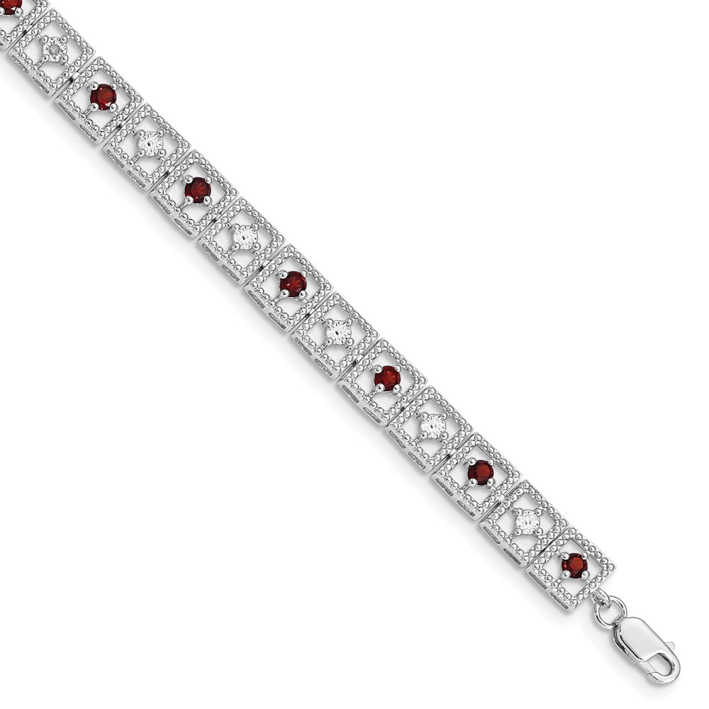 Sterling Silver Rhodium-plated Garnet Diamond Bracelet QX833GA