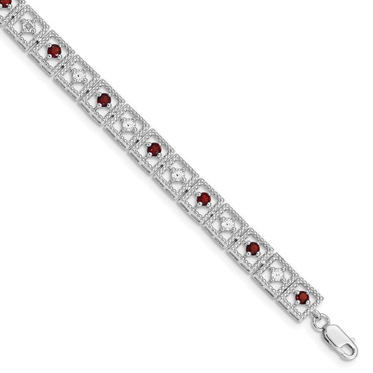 Sterling Silver Rhodium-plated Garnet Diamond Bracelet QX833GA