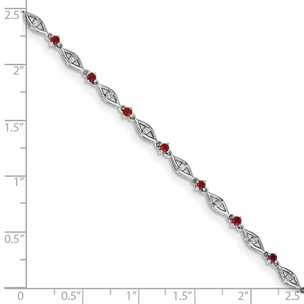 Sterling Silver Rhodium-plated Garnet Diamond Bracelet QX834GA
