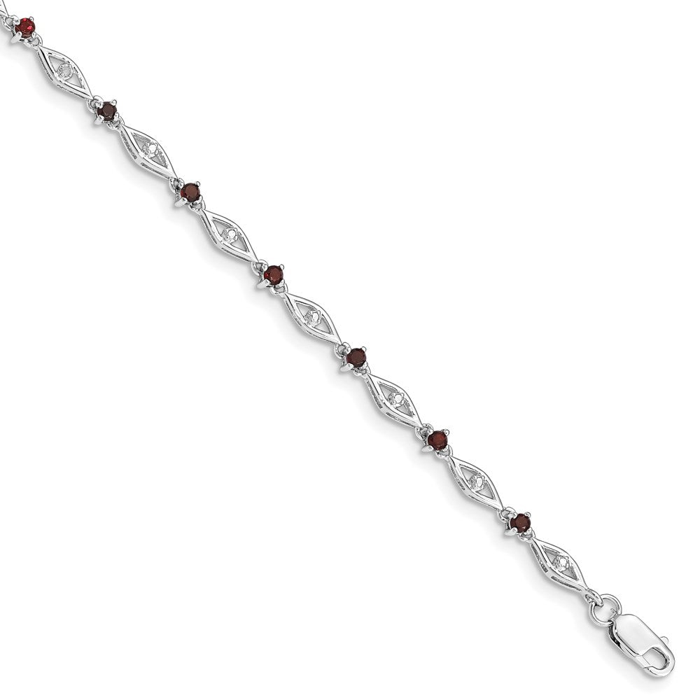 Sterling Silver Rhodium-plated Garnet Diamond Bracelet QX834GA