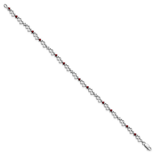 Sterling Silver Rhodium-plated Garnet & Diamond Bracelet QX836GA