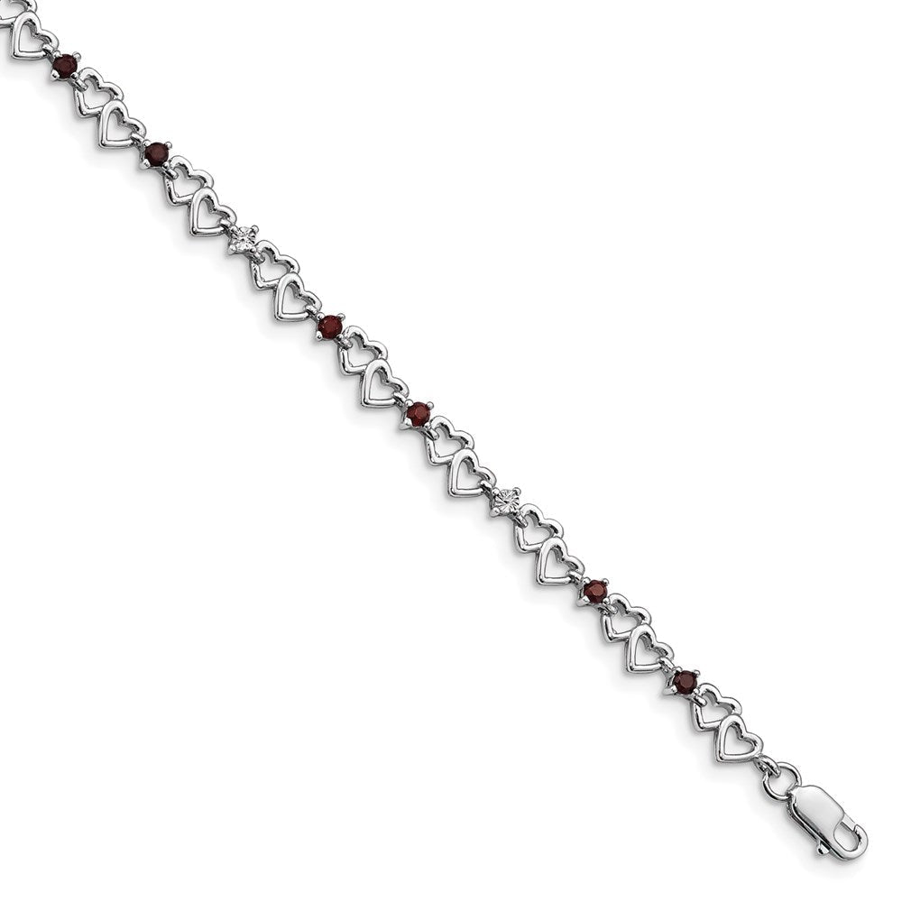 Sterling Silver Rhodium-plated Garnet & Diamond Bracelet QX836GA