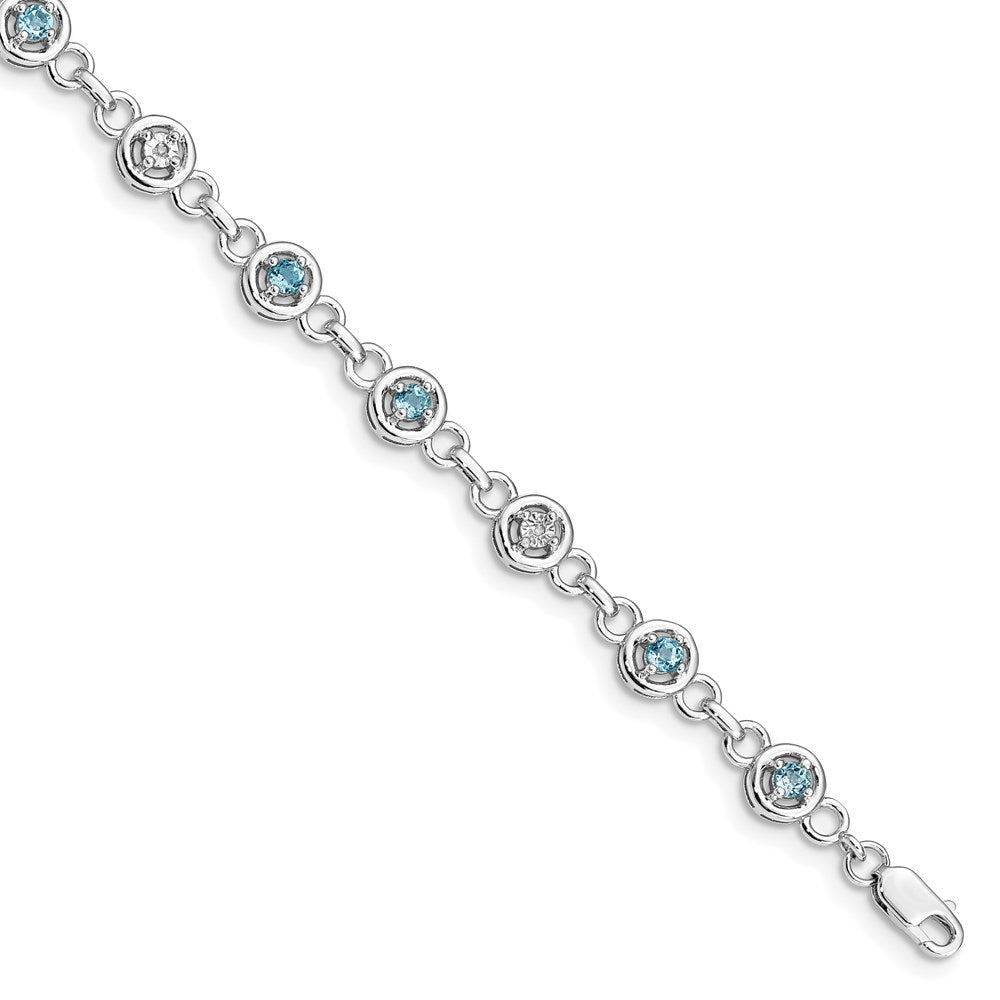 Sterling Silver Rhodium-plated Blue Topaz & Diamond Bracelet QX846BT