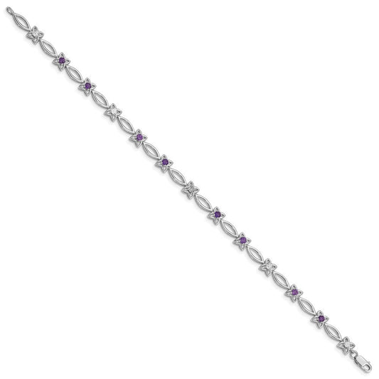 Sterling Silver Rhodium-plated Amethyst & Diamond Bracelet QX847AM