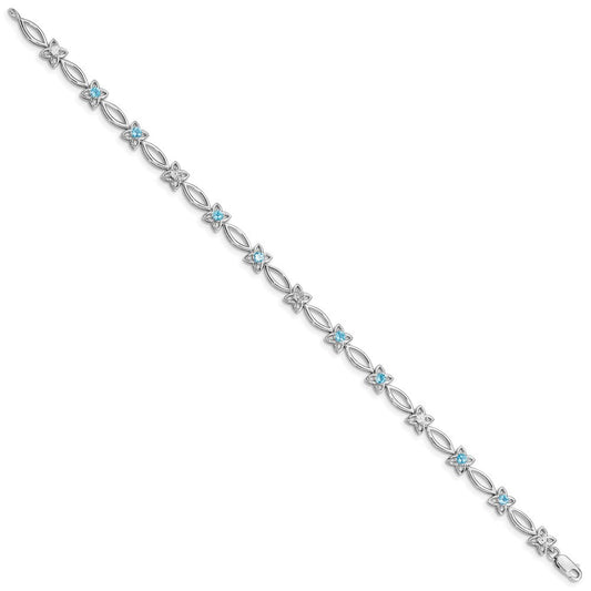 Sterling Silver Rhodium-plated Blue Topaz & Diamond Bracelet QX847BT
