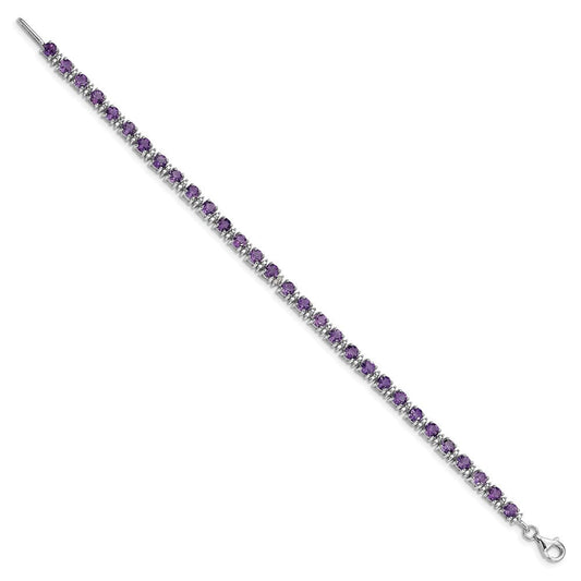 Sterling Silver Rhodium-plated Amethyst and Diamond Bracelet QX853AM