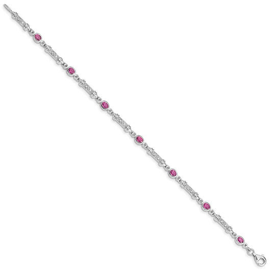 Sterling Silver Rhodium-plated Pink Tourmaline and Diamond Bracelet QX855PT