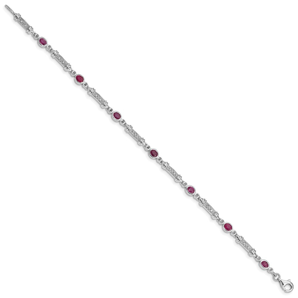 Sterling Silver Rhodium-plated Composite Ruby and Diamond Bracelet QX855R
