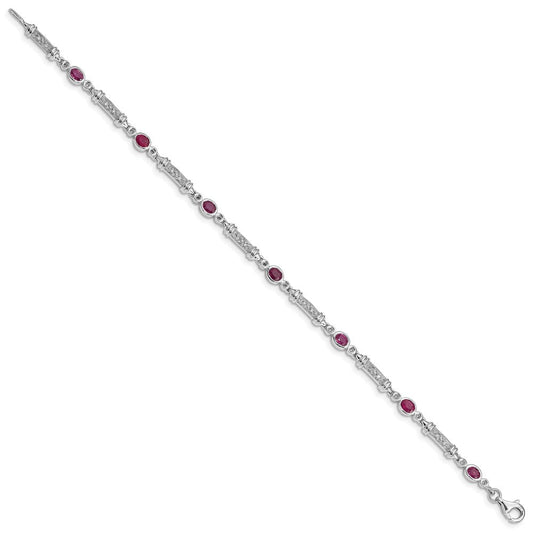 Sterling Silver Rhodium-plated Composite Ruby and Diamond Bracelet QX855R