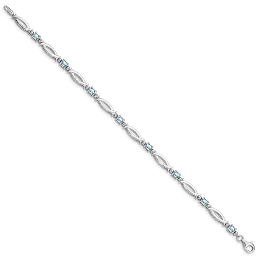 Sterling Silver Rhodium-plated Aquamarine and Diamond Bracelet QX856AQ