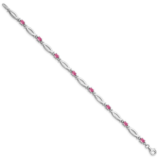 Sterling Silver Rhodium-plated Pink Tourmaline and Diamond Bracelet QX856PT