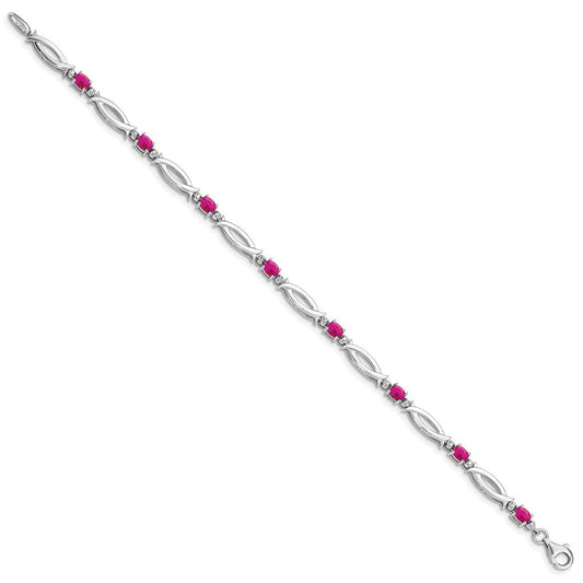 Sterling Silver Rhodium-plated Composite Ruby and Diamond Bracelet QX856R
