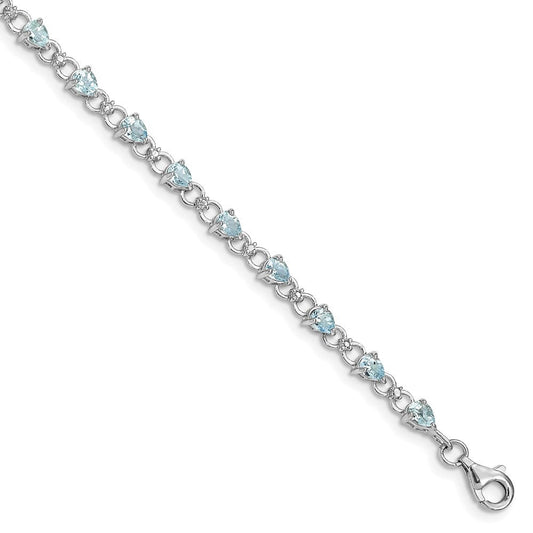 Sterling Silver Rhodium-plated Aquamarine and Diamond Bracelet QX858AQ