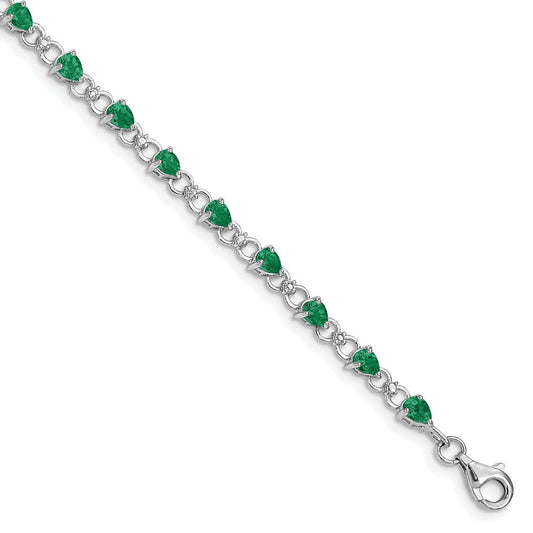Sterling Silver Rhodium-plated Emerald and Diamond Bracelet QX858E