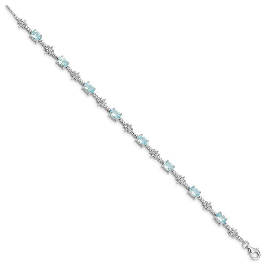 Sterling Silver Rhodium-plated Aquamarine and Diamond Bracelet QX859AQ
