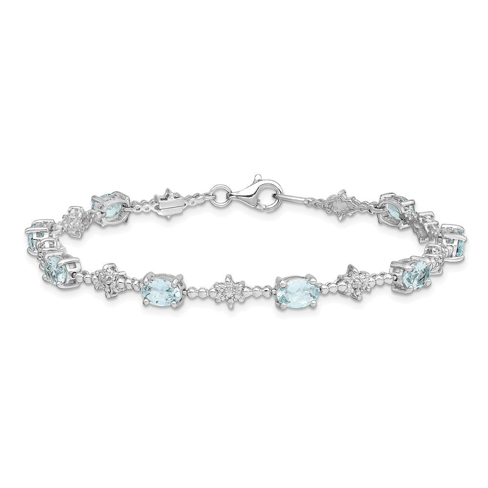 Sterling Silver Rhodium-plated Aquamarine and Diamond Bracelet QX859AQ
