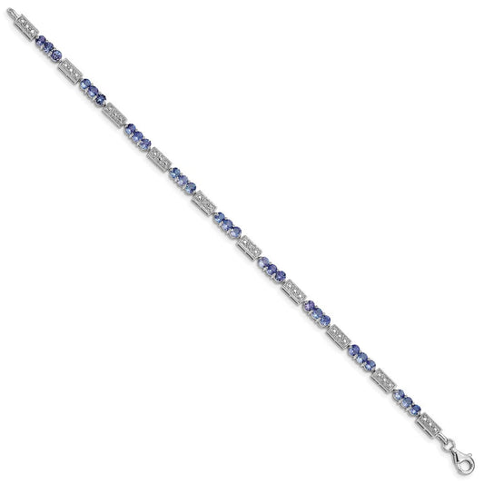 Sterling Silver Rhodium-plated Tanzanite and Diamond Bracelet QX861TZ