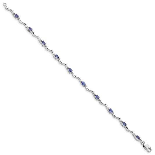 Sterling Silver Rhodium Plated Diamond and Tanzanite Bracelet QX870TZ