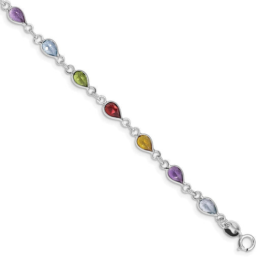 Sterling Silver Rhodium Plated Rainbow Gemstone Bracelet QX872RB