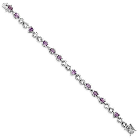 Sterling Silver Rhodium-plated Oval Heart Amethyst Bracelet QX874AM