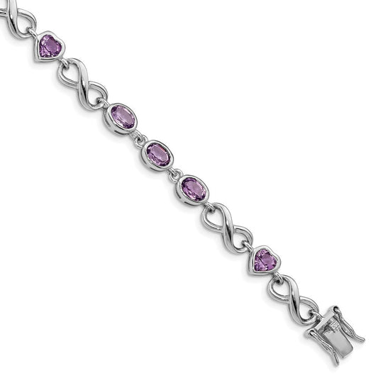 Sterling Silver Rhodium-plated Oval Heart Amethyst Bracelet QX874AM