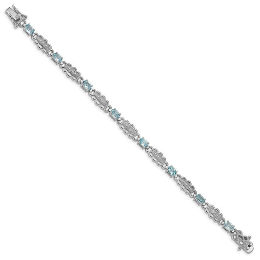 Sterling Silver Rhodium-plated Aquamarine & Diamond Bracelet QX877AQ