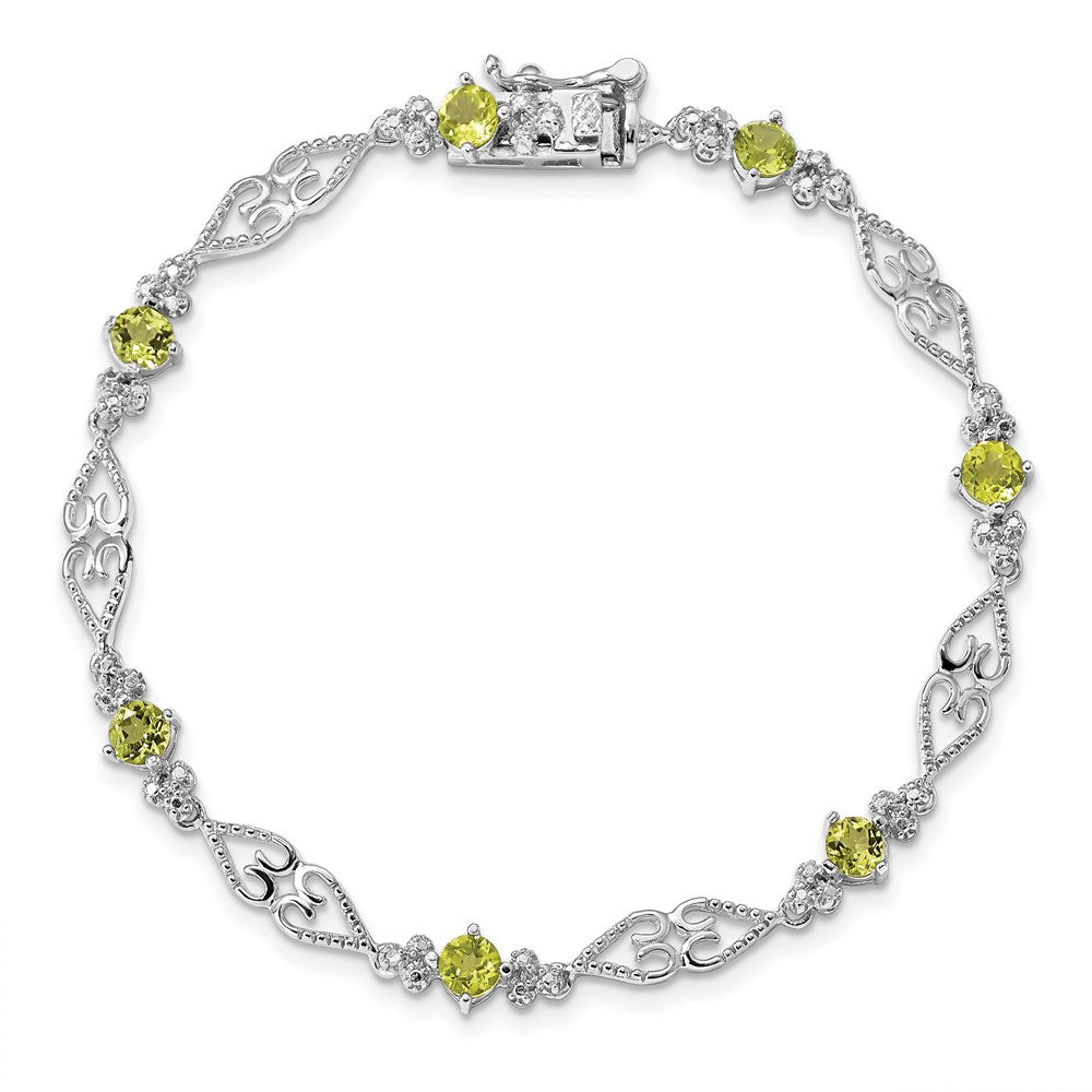 Sterling Silver Rhodium-plated Diamond Peridot Bracelet QX886PE