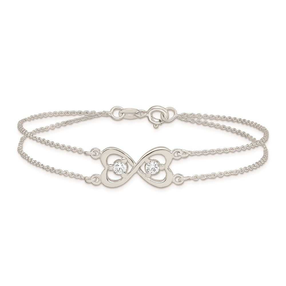 Sterling Silver Polished CZ Heart Two-strand Bracelet QX924CZ