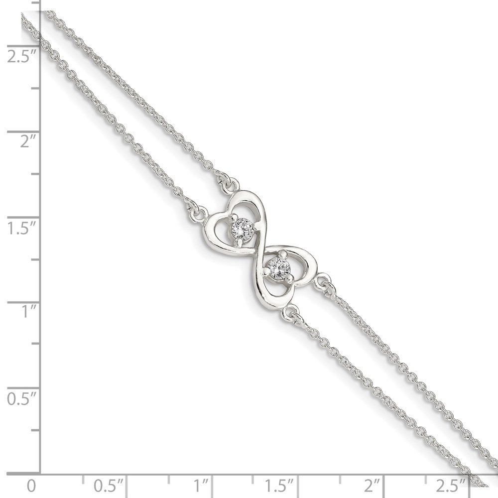 Sterling Silver Polished CZ Heart Two-strand Bracelet QX924CZ