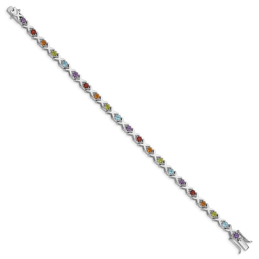 Sterling Silver Rhodium-plated & Multi Gemstone Bracelet QX942RB