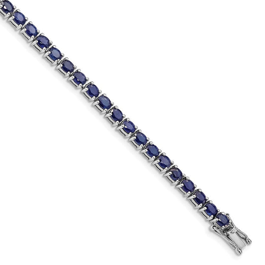 Sterling Silver Rhodium-plated Oval Blue Sapphire 7.5in Bracelet QX944S
